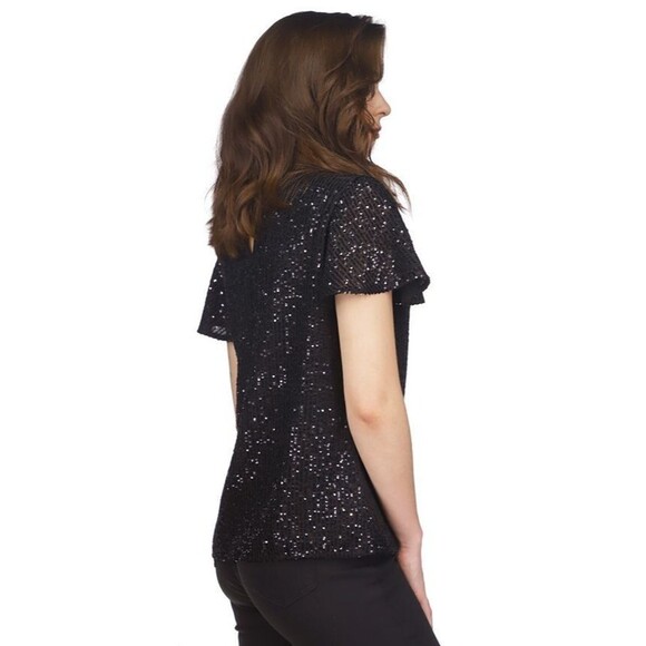 Michael Kors Women's Sequin Flutter-Sleeve Cocktail Holidays Blouse Top Petite M - Picture 4 of 10
